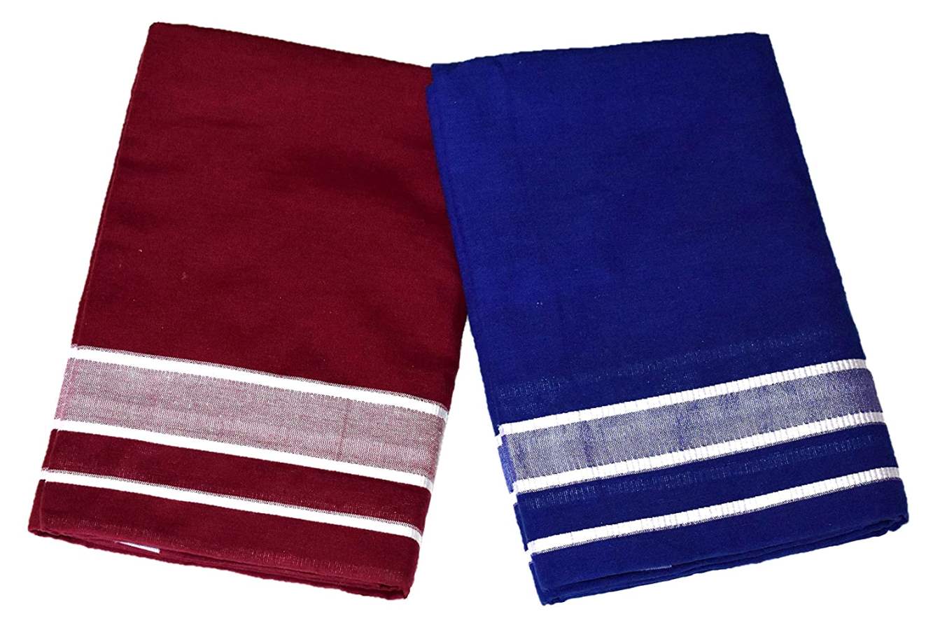 Buy Trinity Fashions IXORA Kerala Premam Colour Dhotis Cotton(Blue and Maroon)