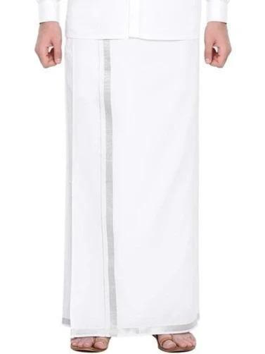 Buy Ramraj Cotton Readymade Dhoti White with Silver Jari 3/4 online usa [ USA ] 
