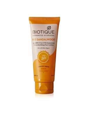 Buy Biotique Bio Sandalwood 50+ SPF UVA/UVB Ultra Soothing Face Lotion online United States of America [ USA ] 