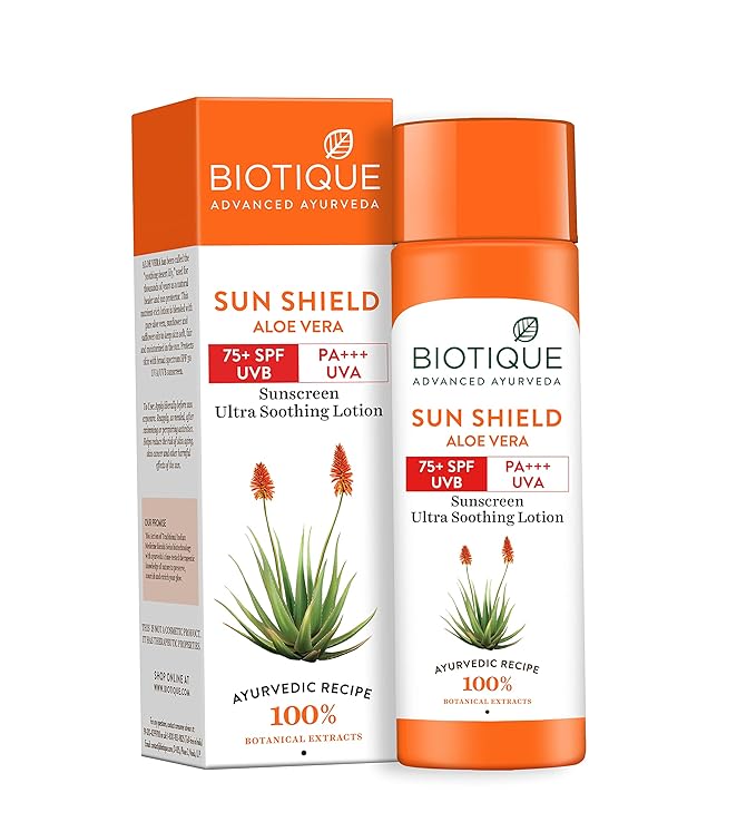 Buy Biotique Sun Shield Aloe Vera 75+ SPF Sunscreen Ultra Soothing Lotion online usa [ USA ] 