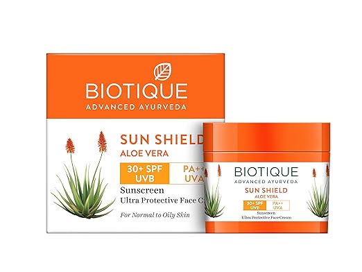 Buy Biotique Sun Shield Aloe vera 30+ SPF UVB Sunscreen Ultra Protectective Face Cream
