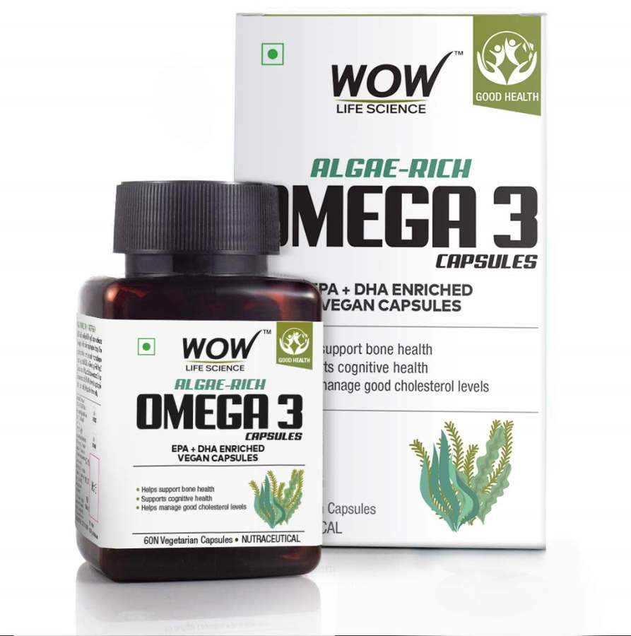 Buy WOW Life Science Algae Rich Omega 3 Capsules - 60 Vegetarian Capsules