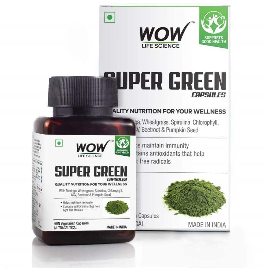 Buy WOW Life Science Super Green Capsules 550mg - 60 Veg Capsules