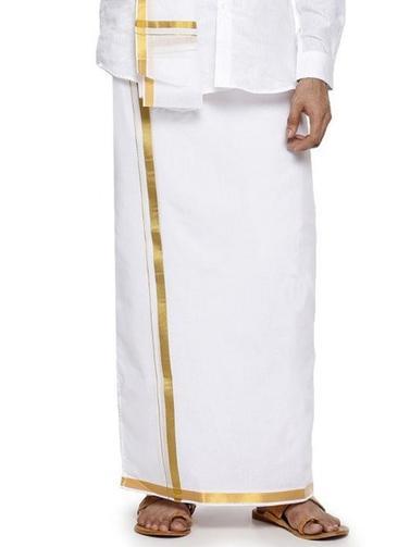 Buy Ramraj Readymade Adjustable Dhoti + Towel Set White with Gold Jari online United States of America [ USA ] 