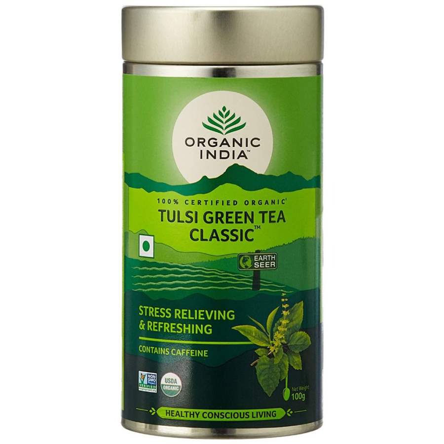 Buy Organic India Tulsi Green Tea Classic Tin