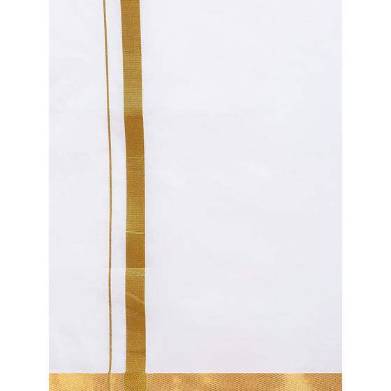 Buy Ramraj Cotton Single Dhoti White with Gold Jari 3/4